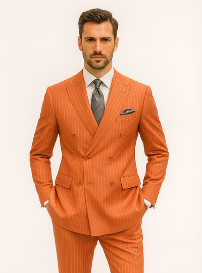 Men’s Orange Pinstripe Double-Breasted Suit – Stylish Formalwear 7   - from alligatorwarehouse.com