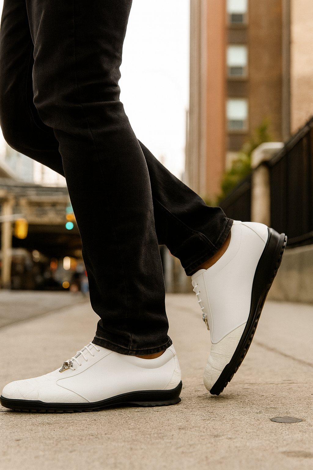 Los Altos White Ostrich Leg Lace Up Sneakers