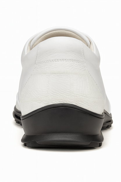 Los Altos White Ostrich Leg Lace Up Sneakers