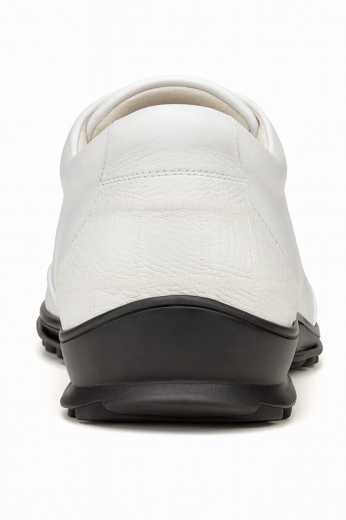 Los Altos White Ostrich Leg Lace Up Sneakers