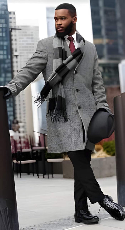 Mens Overcoat - 100% Wool Grey and Black Glen Plaid Carocat 1   - from alligatorwarehouse.com