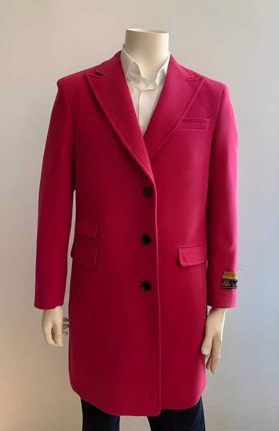 Men's  Overcoat Pink - Megento Color Wool Topcoat - Ticket Pocket Peak Collar 1   - from alligatorwarehouse.com