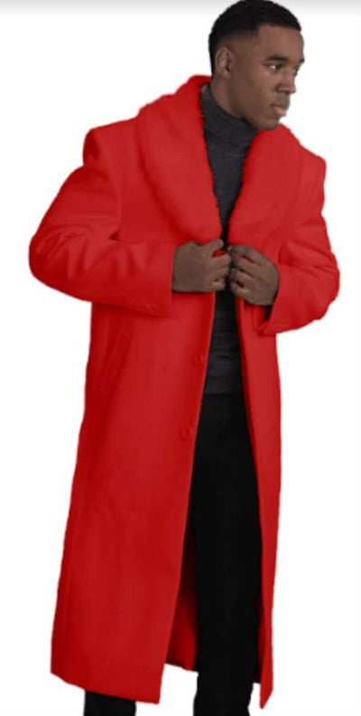 Mens Overcoat With Fur Collar Red ~ Black Topcoat 1   - from alligatorwarehouse.com