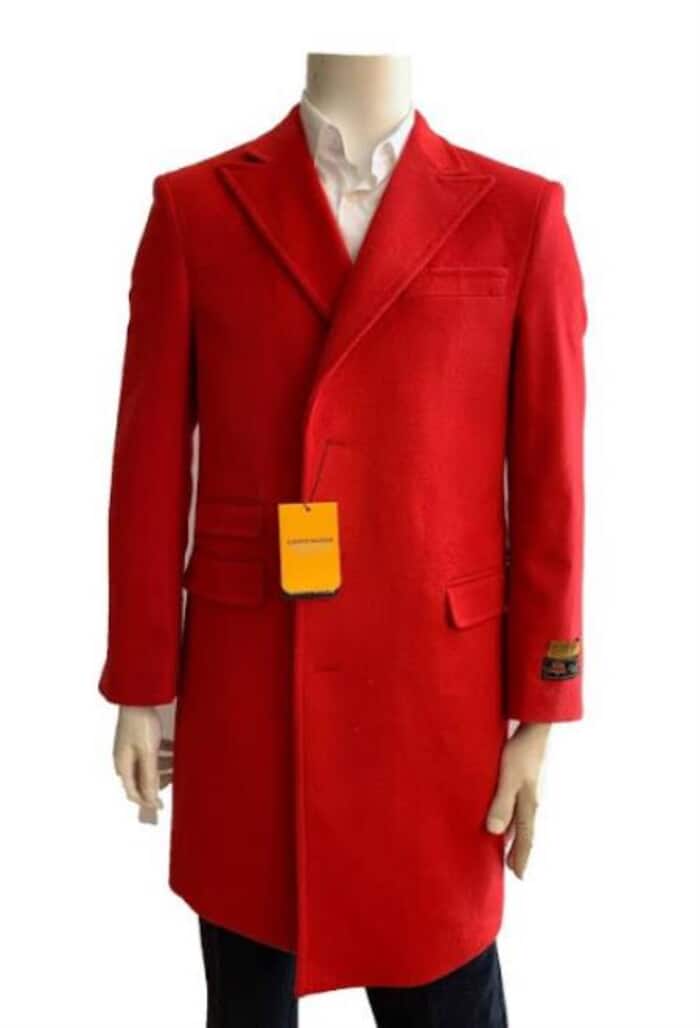 Men's Overcoat - Wool Three Quarter Car coat + Red