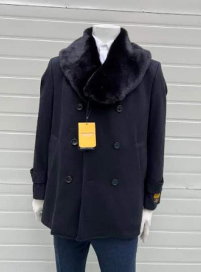 Mens Pea coats With Fur Collar - Wool Black Peacoats 1   - from alligatorwarehouse.com