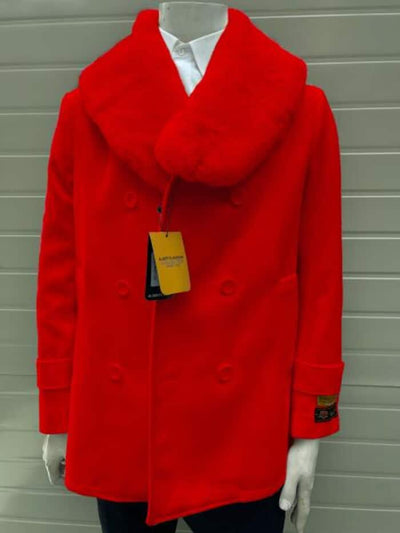 Mens Pea coats With Fur Collar - Wool Red Peacoats 1   - from alligatorwarehouse.com