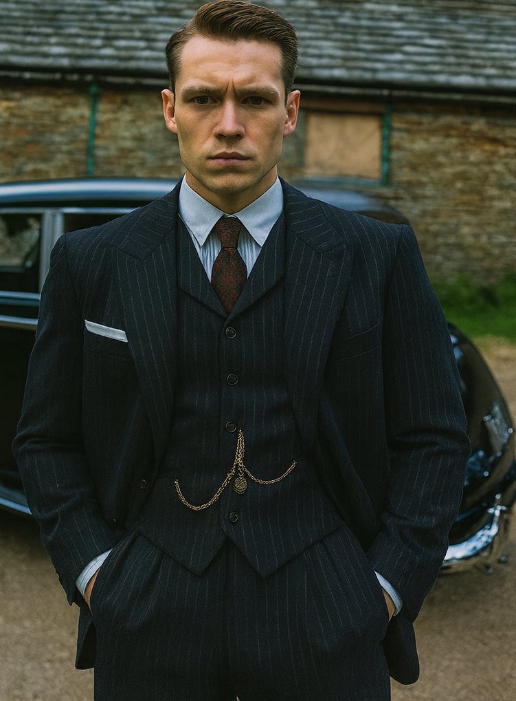 Mens Peaky Blinders Costume Michael Gray 1920s Vested Pinstripe Suit