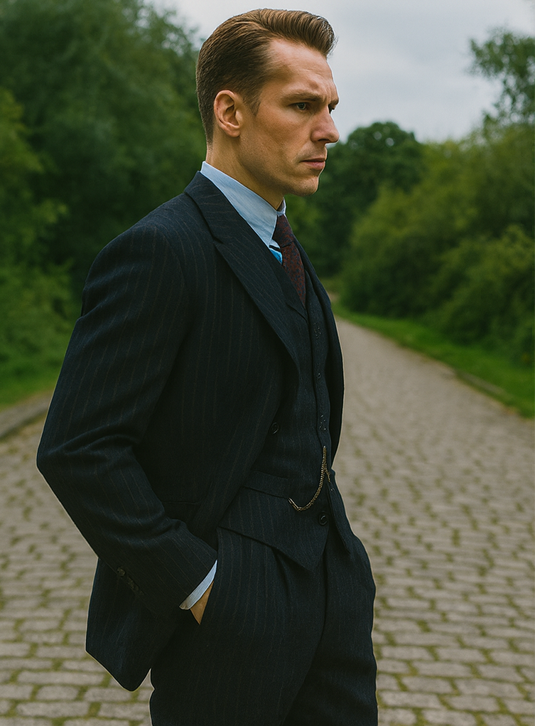 Mens Peaky Blinders Costume Michael Gray 1920s Vested Pinstripe Suit