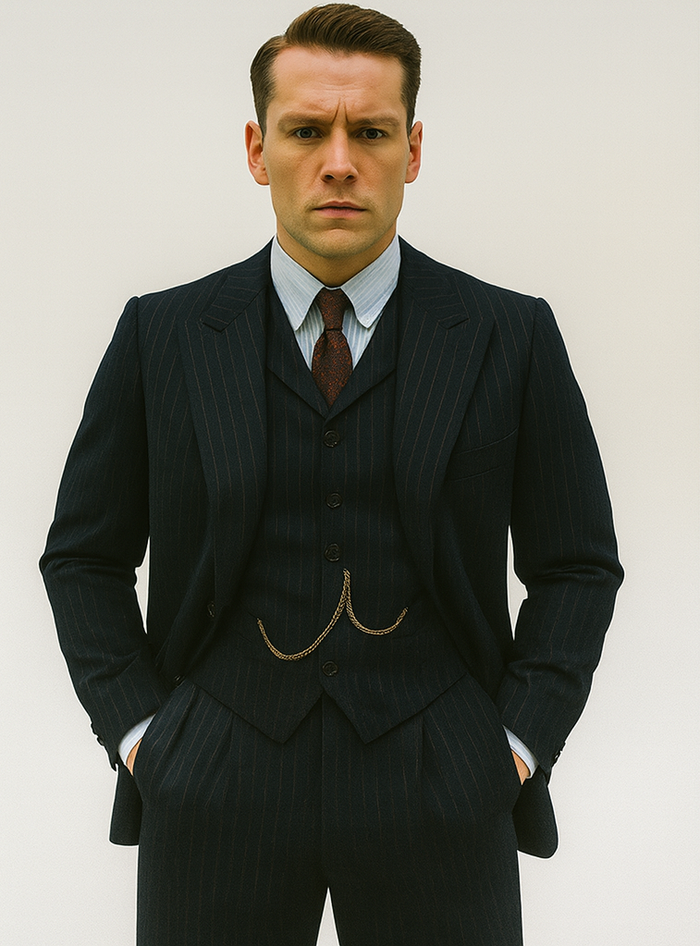 Mens Peaky Blinders Costume Michael Gray 1920s Vested Pinstripe Suit