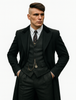 Mens Peaky Blinders Costume Thomas Shelby 3PC Suit & Black Overcoat 7   - from alligatorwarehouse.com