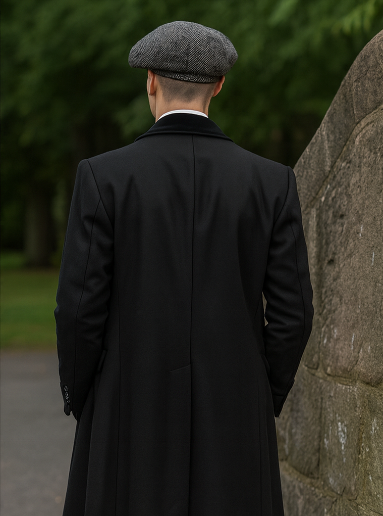 Mens Peaky Blinders Costume Thomas Shelby Black Suit Overcoat & Hat