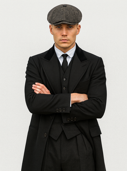 Mens Peaky Blinders Costume Thomas Shelby Black Suit Overcoat & Hat
