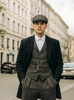 Mens Peaky Blinders Costume Thomas Shelby Grey 3 Piece Suit with Black Overcoat & Hat 2   - from alligatorwarehouse.com