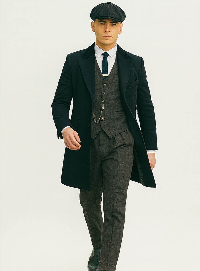 Men’s Grey Peaky Blinders Costume Outfit, Thomas Shelby Inspired 3 Piece Vintage Suit