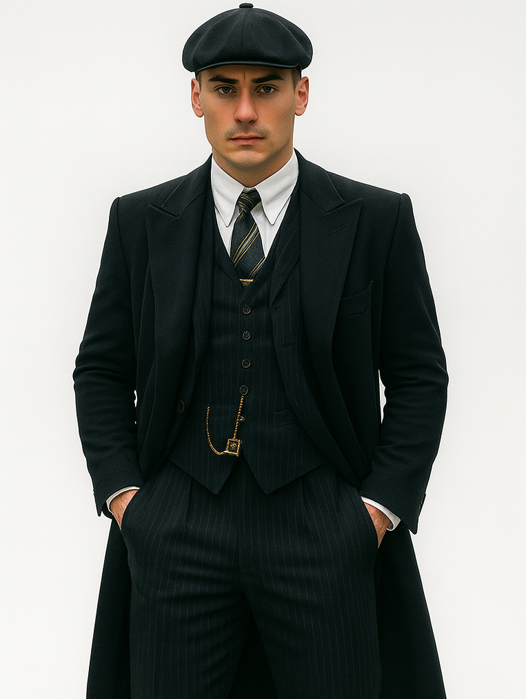 Mens Peaky Blinders Costume Thomas Shelby Pinstripe Outfit