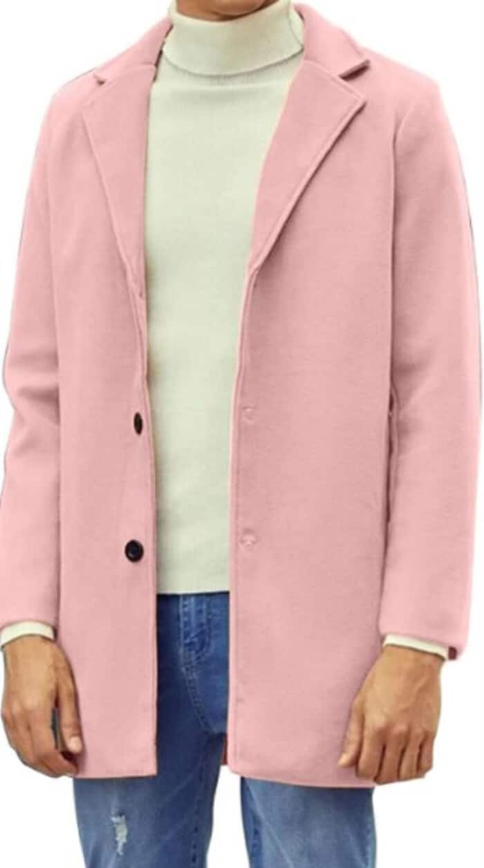 Mens Pink Overcoat - Wool Topcoat