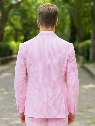 Mens Pink Pinstripe Vested Summer Seersucker Suit 2   - from alligatorwarehouse.com