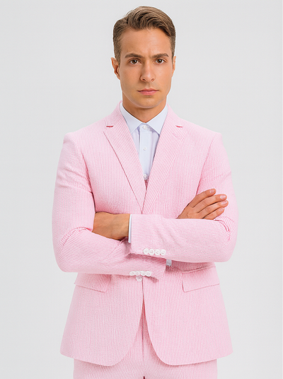Mens Pink Pinstripe Vested Summer Seersucker Suit 5   - from alligatorwarehouse.com