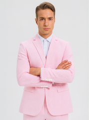 Mens Pink Pinstripe Vested Summer Seersucker Suit