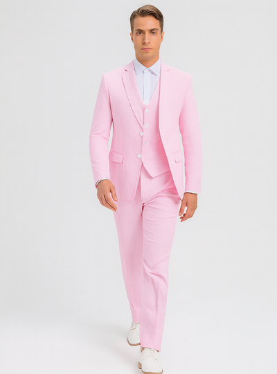 Mens Pink Pinstripe Vested Summer Seersucker Suit 6   - from alligatorwarehouse.com