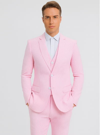Mens Pink Pinstripe Vested Summer Seersucker Suit 7   - from alligatorwarehouse.com