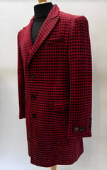 Mens Plaid Overcoat - Hounstooth Checker Pattern Topcoat - Red