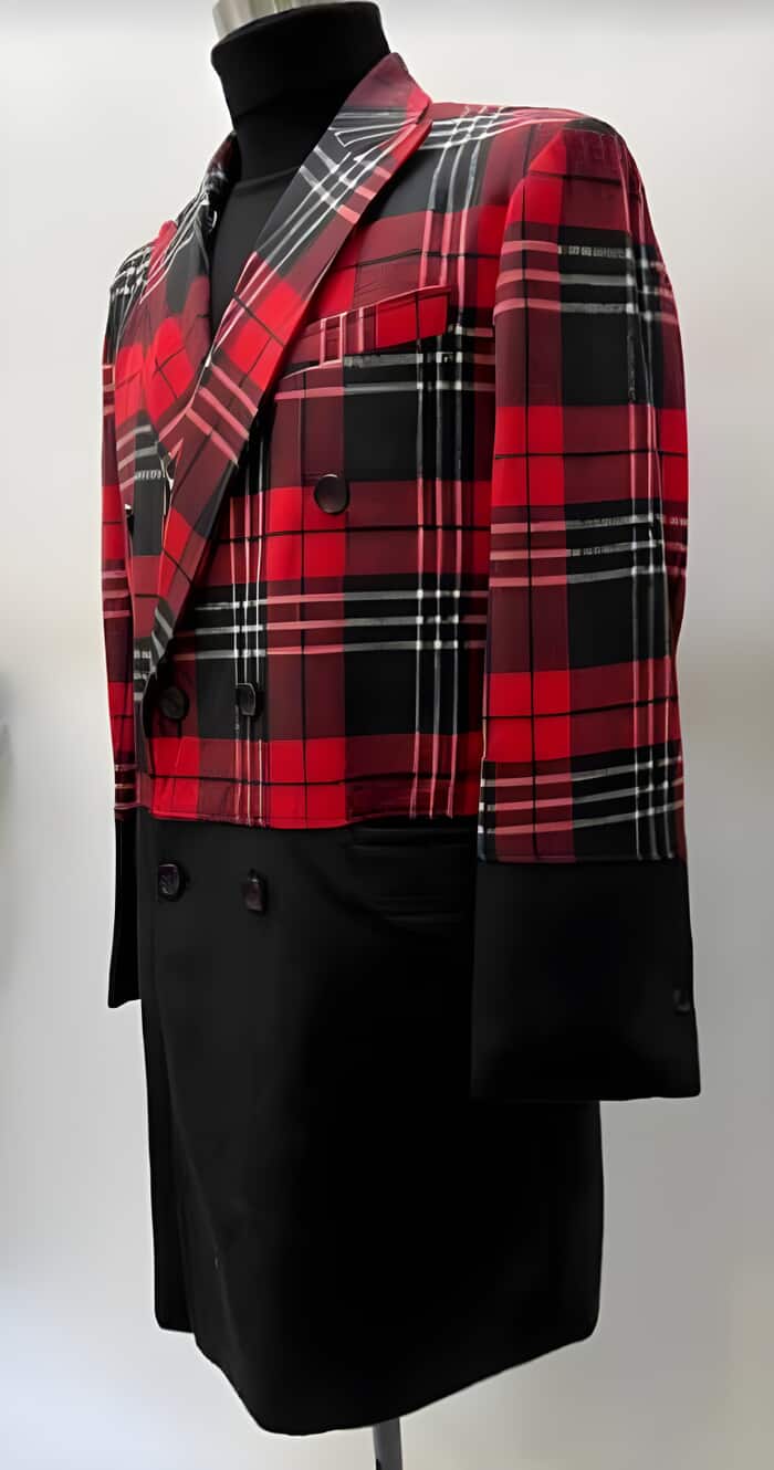 Mens Plaid Overcoat - Hounstooth Checker Pattern Topcoat - Red ~ Black