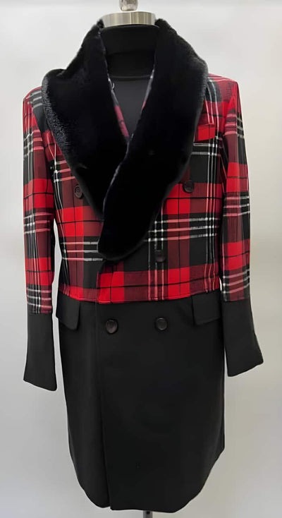 Mens Plaid Overcoat - Hounstooth Checker Pattern Topcoat - Red ~ Black 1   - from alligatorwarehouse.com