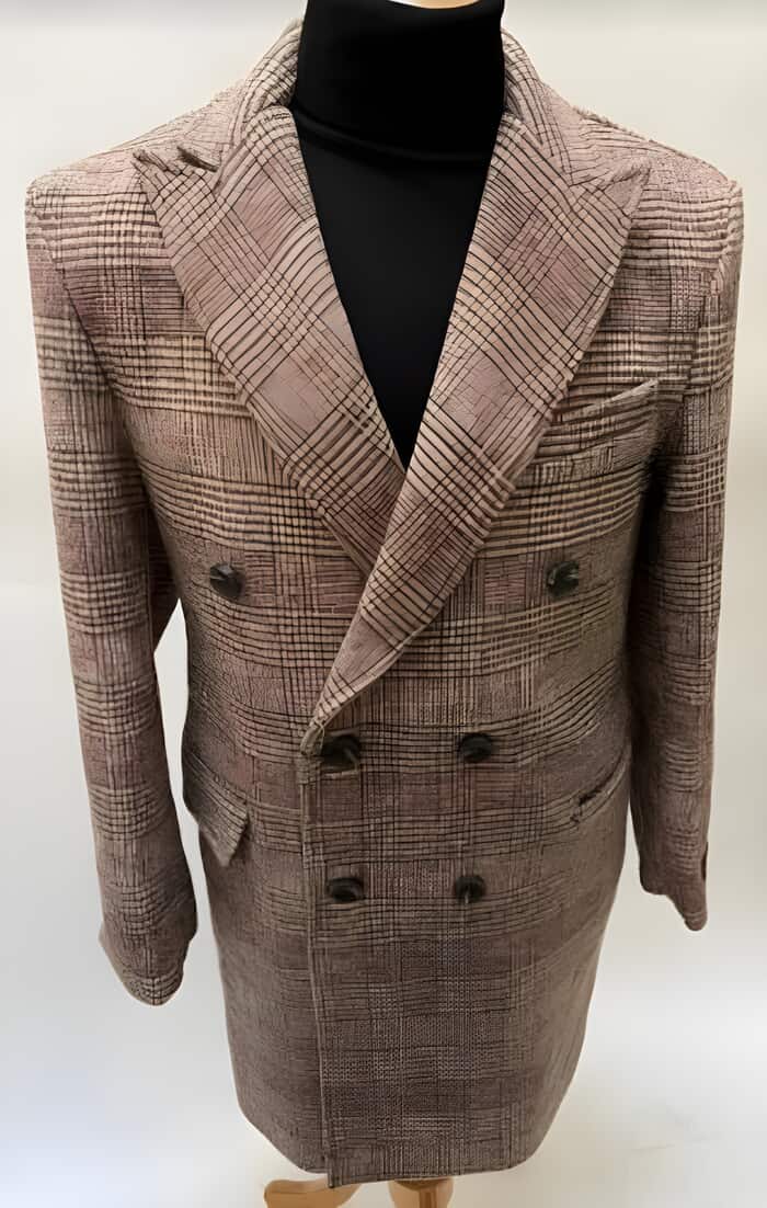 Mens Plaid Overcoat - Hounstooth Checker Pattern Topcoat - Rust Brown