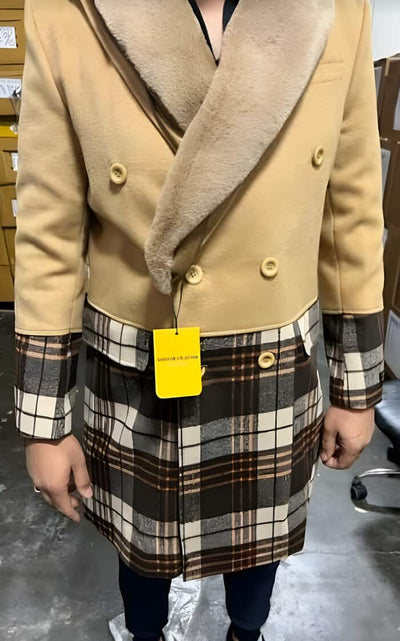 Mens Plaid Overcoat - Wool Peacoat - Plaid Topcoats Tan 1   - from alligatorwarehouse.com