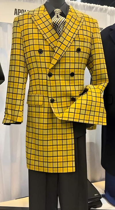 Mens Plaid Overcoat - Wool Peacoat - Plaid Topcoats Yellow 1   - from alligatorwarehouse.com