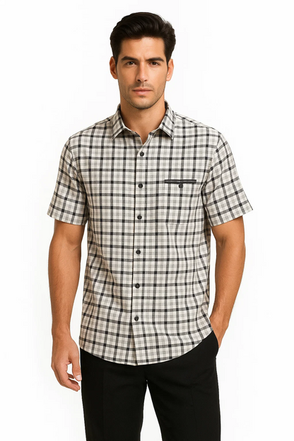 Mens Plaid Walking Suit in black by Dreams by Zacchi – 2 Piece Leisure Outfit with Matching Shirt and Pants - $99