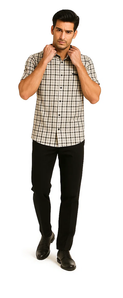 Mens Plaid Walking Suit in black by Dreams by Zacchi – 2 Piece Leisure Outfit with Matching Shirt and Pants - $99 7   - from alligatorwarehouse.com