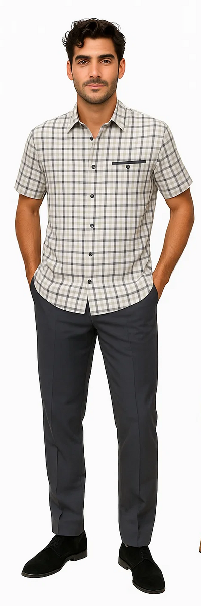 Mens Plaid Walking Suit in grey by Dreams by Zacchi – 2 Piece Leisure Outfit with Matching Shirt and Pants - $99 5   - from alligatorwarehouse.com