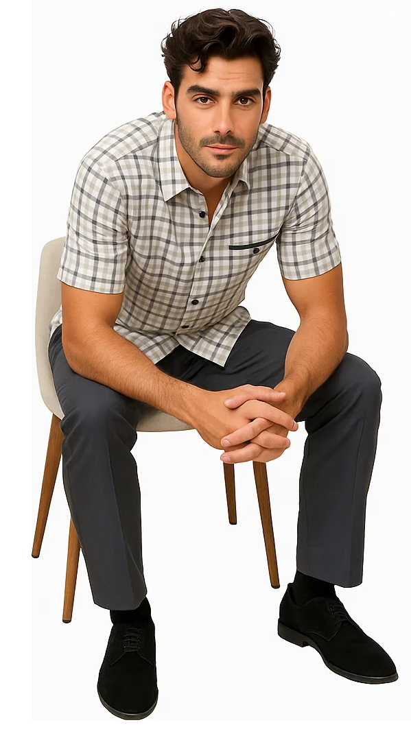 Mens Plaid Walking Suit in grey by Dreams by Zacchi – 2 Piece Leisure Outfit with Matching Shirt and Pants - $99