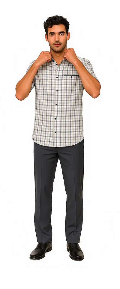 Mens Plaid Walking Suit in grey by Dreams by Zacchi – 2 Piece Leisure Outfit with Matching Shirt and Pants - $99 7   - from alligatorwarehouse.com