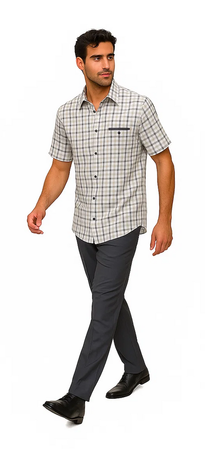 Mens Plaid Walking Suit in grey by Dreams by Zacchi – 2 Piece Leisure Outfit with Matching Shirt and Pants - $99 8   - from alligatorwarehouse.com