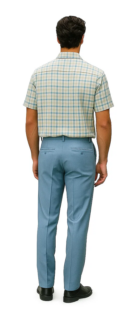 Mens Plaid Walking Suit in Powder Blue by Dreams by Zacchi – 2 Piece Leisure Outfit with Matching Shirt and Pants - $99