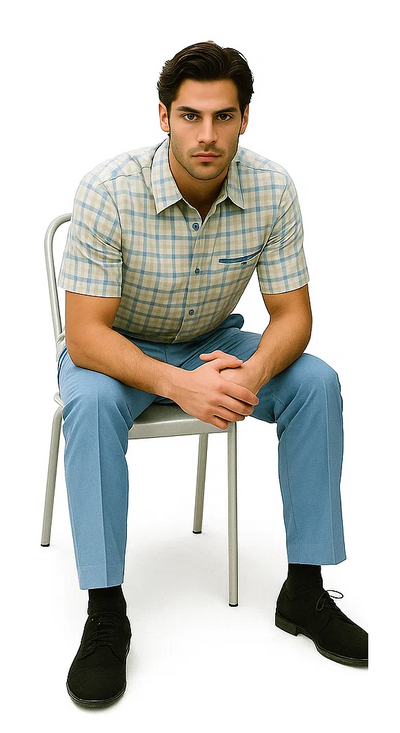 Mens Plaid Walking Suit in Powder Blue by Dreams by Zacchi – 2 Piece Leisure Outfit with Matching Shirt and Pants - $99 6   - from alligatorwarehouse.com