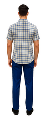 Mens Plaid Walking Suit in royal by Dreams Zacchi – 2 Piece Leisure Outfit with Matching Shirt and Pants - $99
