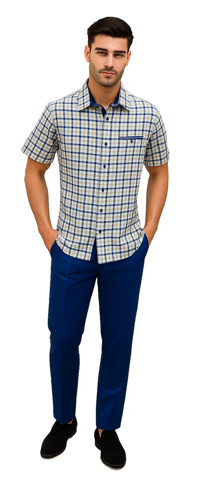 Mens Plaid Walking Suit in royal by Dreams Zacchi – 2 Piece Leisure Outfit with Matching Shirt and Pants - $99 4   - from alligatorwarehouse.com