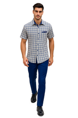 Mens Plaid Walking Suit in royal by Dreams Zacchi – 2 Piece Leisure Outfit with Matching Shirt and Pants - $99