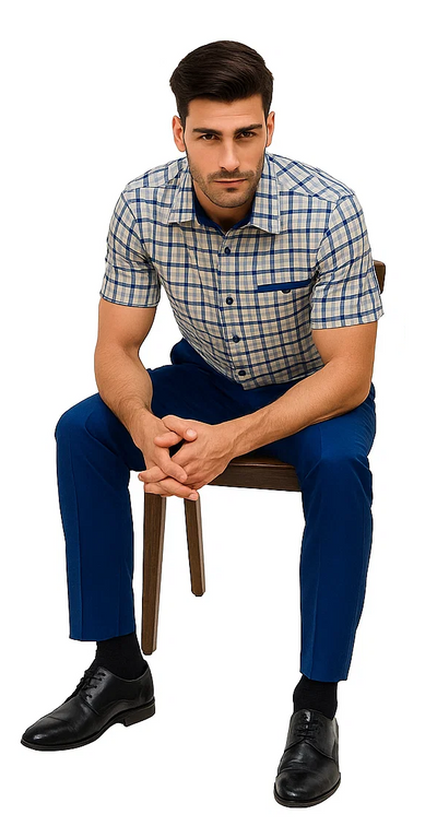 Mens Plaid Walking Suit in royal by Dreams Zacchi – 2 Piece Leisure Outfit with Matching Shirt and Pants - $99 6   - from alligatorwarehouse.com