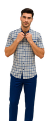 Mens Plaid Walking Suit in royal by Dreams Zacchi – 2 Piece Leisure Outfit with Matching Shirt and Pants - $99