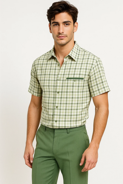 Mens Plaid Walking Suit in sage  by Dreams by Zacchi – 2 Piece Leisure Outfit with Matching Shirt and Pants - $99 3   - from alligatorwarehouse.com