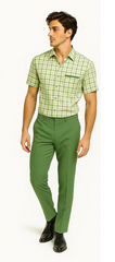 Mens Plaid Walking Suit in sage  by Dreams by Zacchi – 2 Piece Leisure Outfit with Matching Shirt and Pants - $99