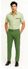 Mens Plaid Walking Suit in sage  by Dreams by Zacchi – 2 Piece Leisure Outfit with Matching Shirt and Pants - $99