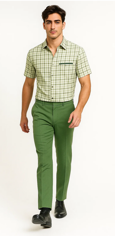 Mens Plaid Walking Suit in sage  by Dreams by Zacchi – 2 Piece Leisure Outfit with Matching Shirt and Pants - $99 8   - from alligatorwarehouse.com