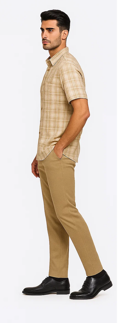 Mens Plaid Walking Suit in Tan by Dreams by Zacchi – 2 Piece Leisure Outfit with Matching Shirt and Pants - $99 3   - from alligatorwarehouse.com