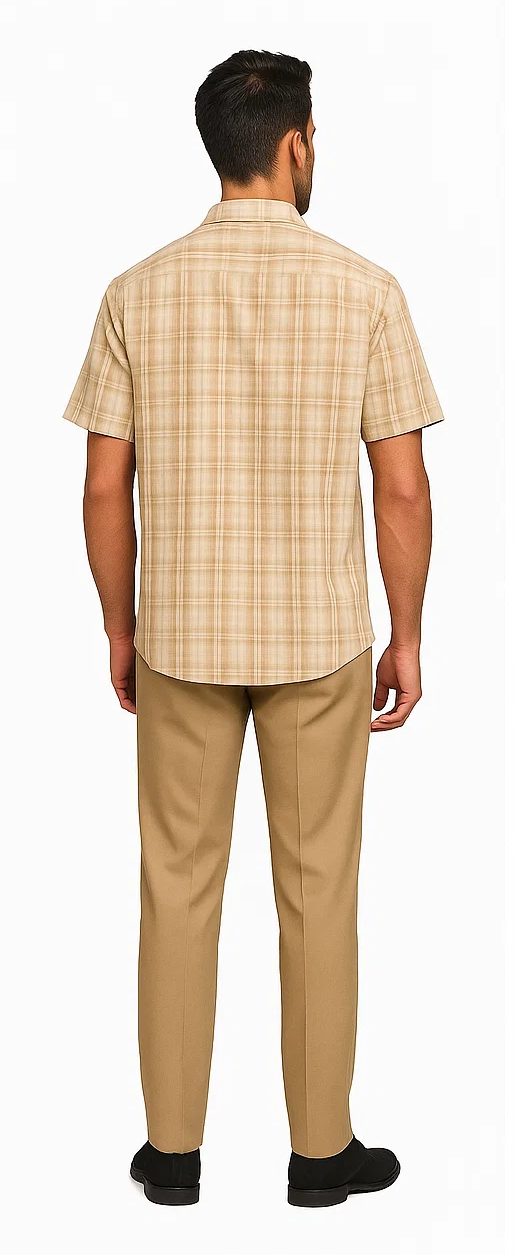 Mens Plaid Walking Suit in Tan by Dreams by Zacchi – 2 Piece Leisure Outfit with Matching Shirt and Pants - $99